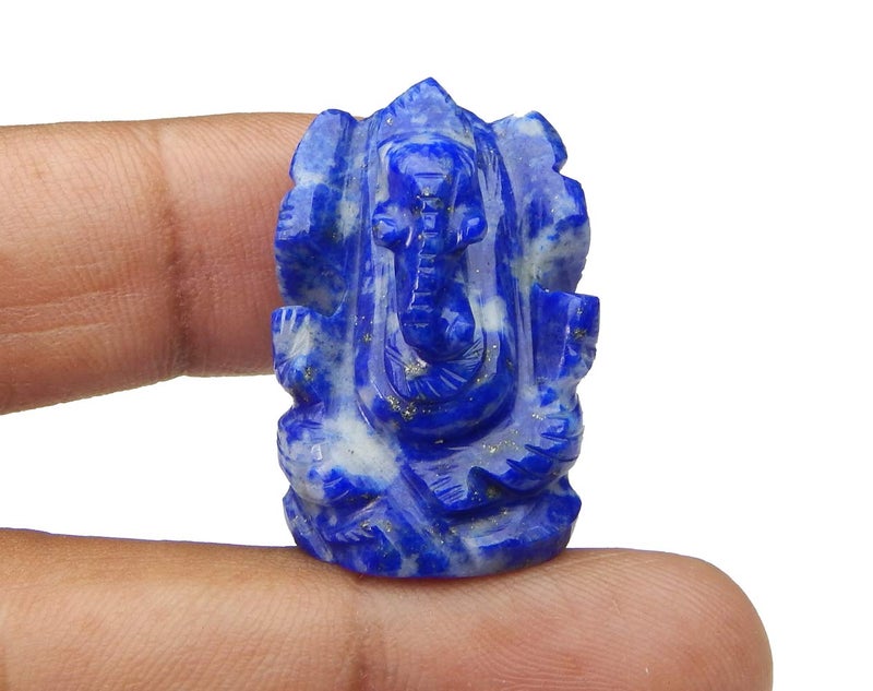 Myhealingworld Ganesha Statue, Natural Lapis Lazuli Stone Ganesh Sculpture, Handcarved Ganesh, Beautiful Lapis Lazuli Ganesh Idol, Pocket Ganesh Statue. - Image 1